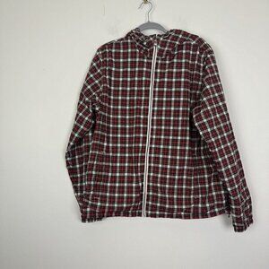 Lands End Canvas 1963 Men's Red Plaid Cotton Jacket With Hood Size Large (42-44)